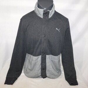 PUMA Two Tone Gray Full Zip Snap Front Sweatshirt Jacket High Neck Mens L